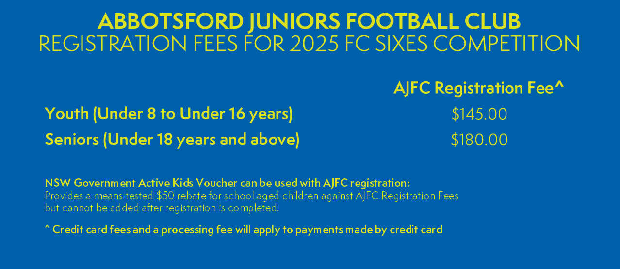 AJFC FC Sixes Registration Fees for 2025 Summer Football Season