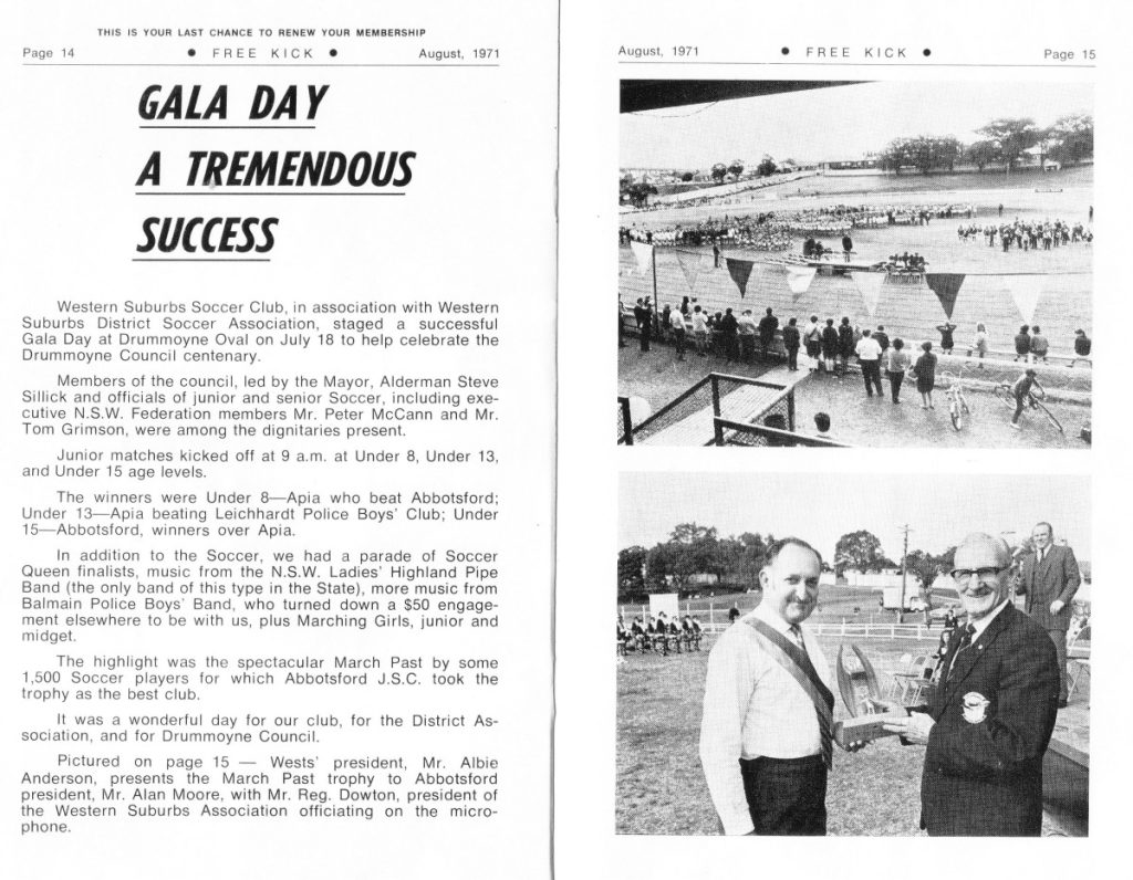 Drummoyne Oval Western Suburbs Football Club Gala Day 1971 Article