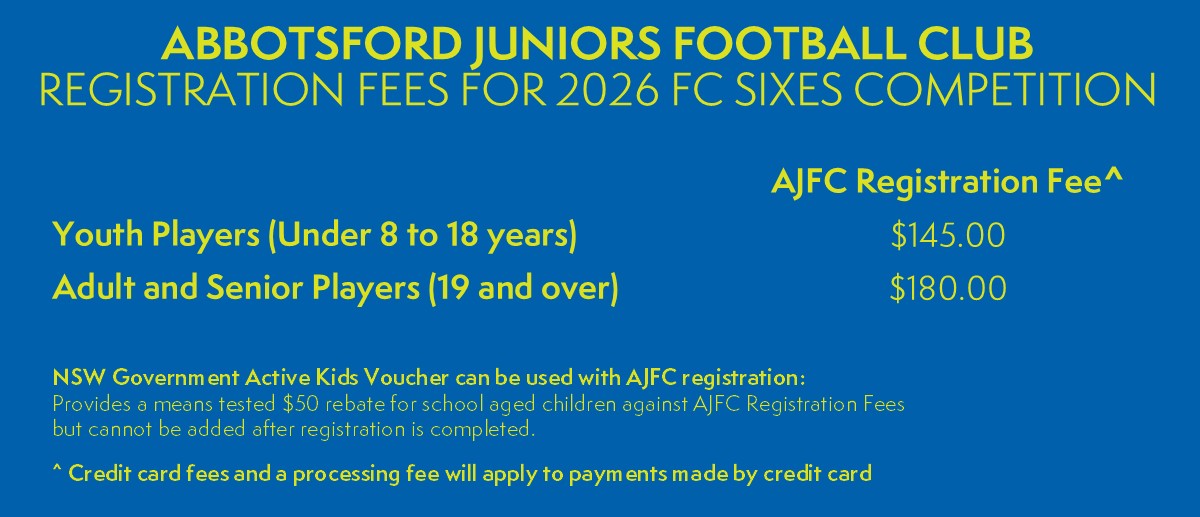 AJFC FC Sixes Registration Fees for 2026 Summer Football Season